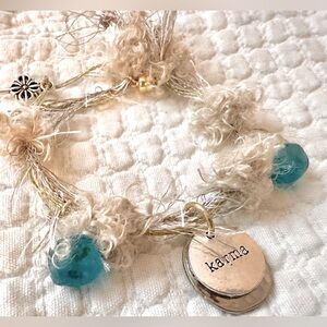 PRICE DROP! Fabric Karma Charm & African Glass Beaded Bracelet❣️
